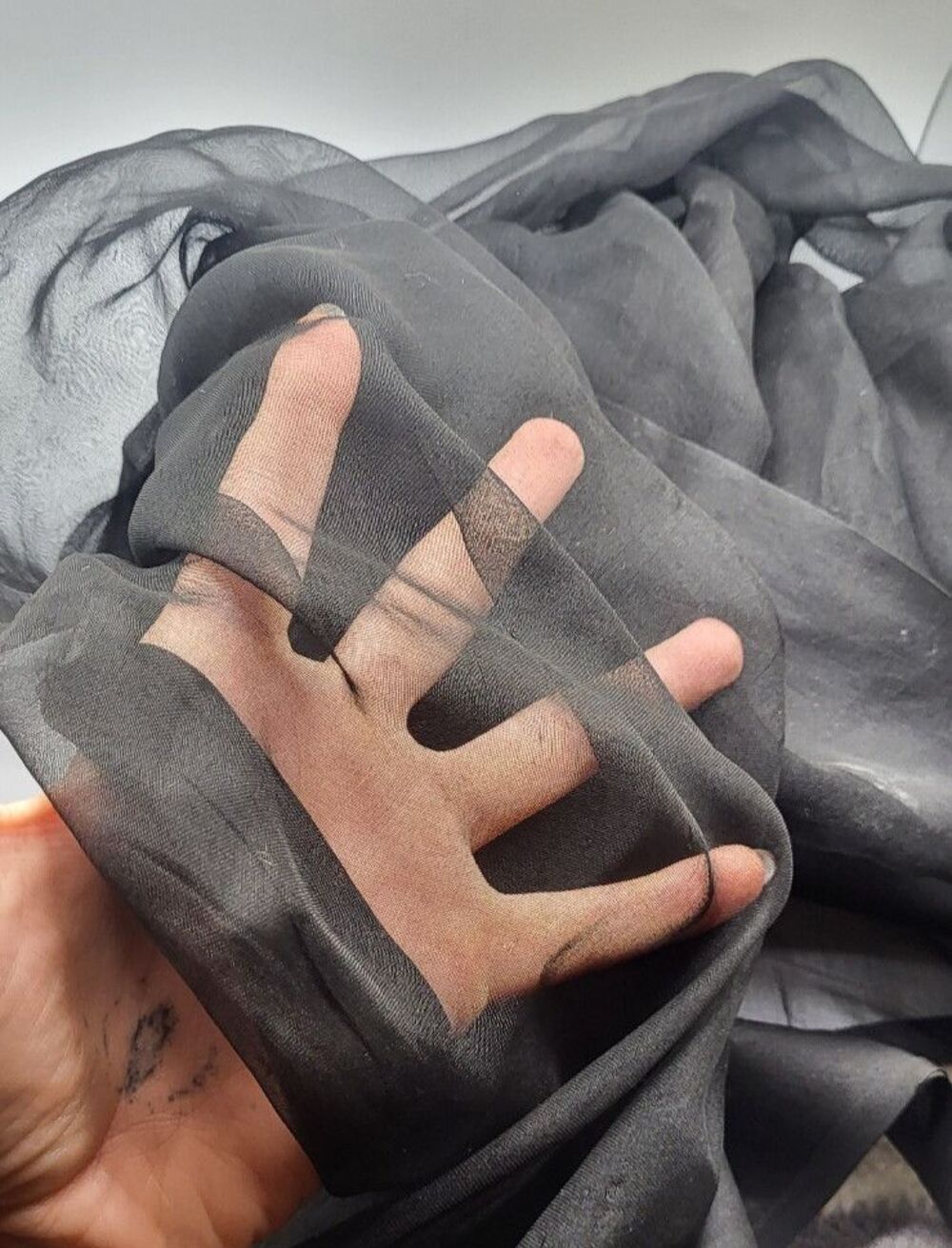 Vintage 50s Transparent Silk Scarf 35.5in by 53in Black